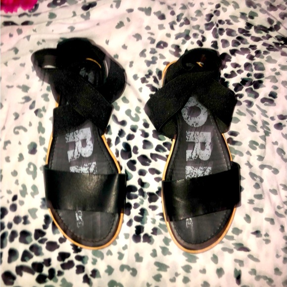 Sorel Ankle Strap Sandals Ella Black Size 7 - Picture 1 of 5